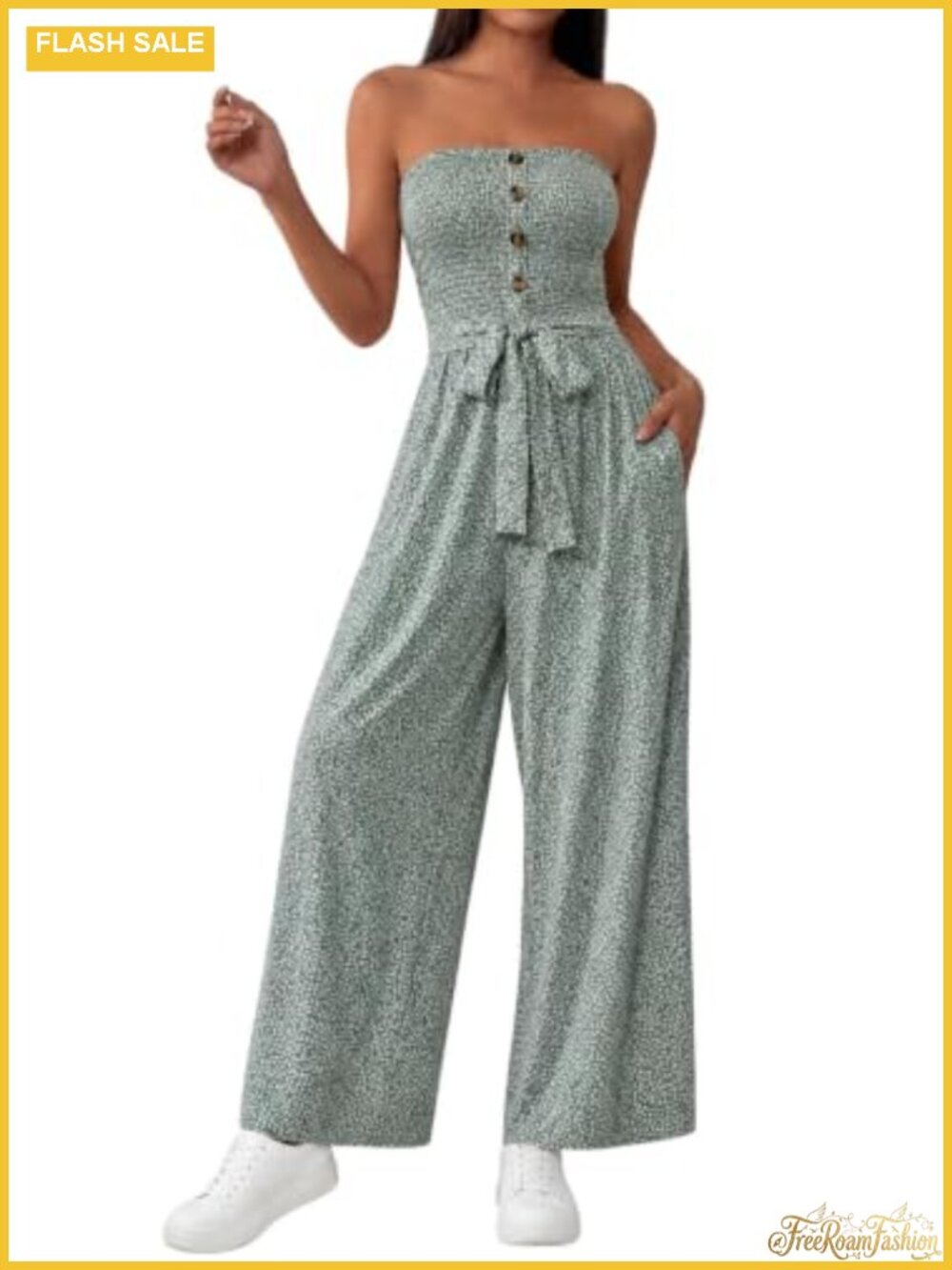 Strapless Wide Leg Floral Jumpsuit with Pockets Women Sleeveless